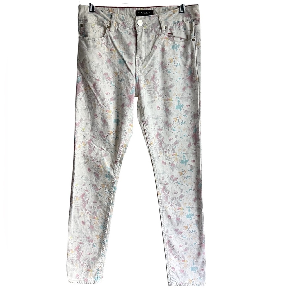 Sanctuary Mid Rise White Multicolor Snow Floral Skinny Jeans Size 28